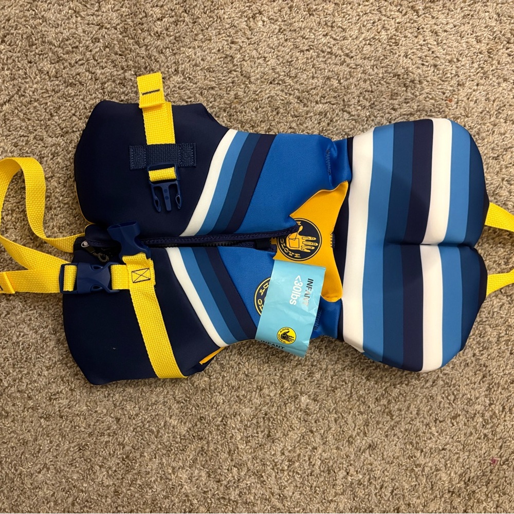 Infant (less than 30 pounds) Blue Striped Life Jacket with Yellow Straps